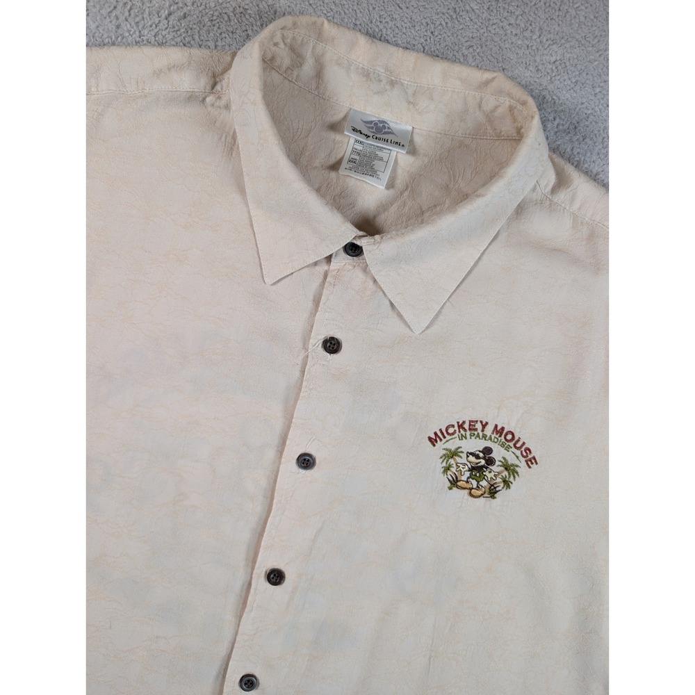 Disney Cruise Line Mickey Mouse In Paradise Embroidered Shirt Mens XXXL Cream